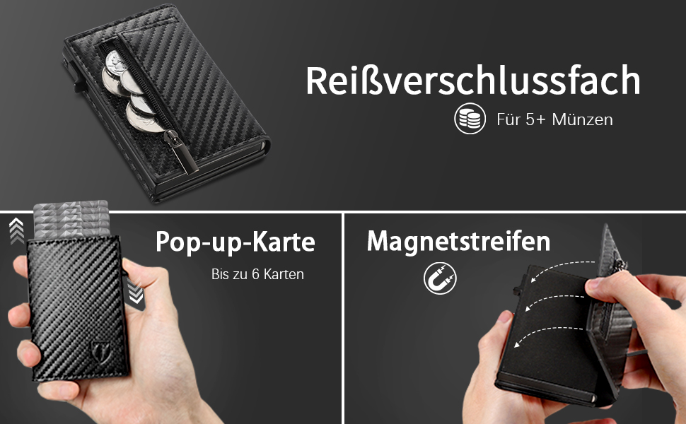 Чоловічий гаманець TENBST - картхолдер ультратонкий з RFID захистом, 10 відділень для карток, вікно для ID, преміум карбон, чорний