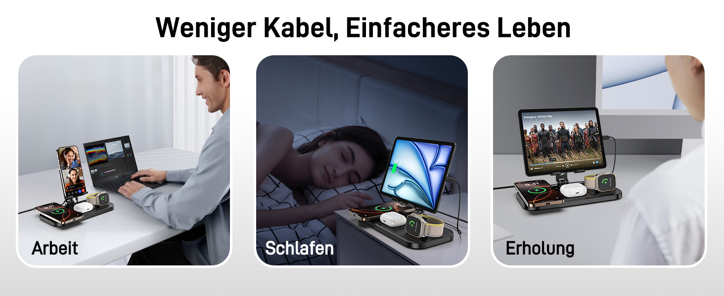 Бездротова зарядка 4-в-1 для Apple iPhone, Apple Watch, AirPods та iPad, з кабелями, чорний