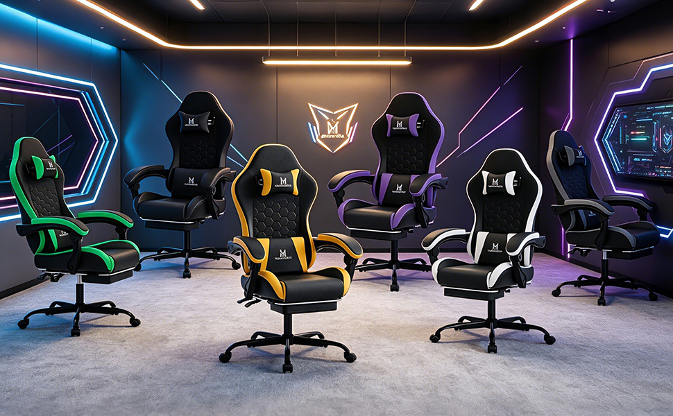 Ігрове крісло Racing Ergonomisch з підніжкою та масажним поперековим подушкою, навантаження до 150 кг, екошкіра, офісне крісло (Чорно-фіолетове)