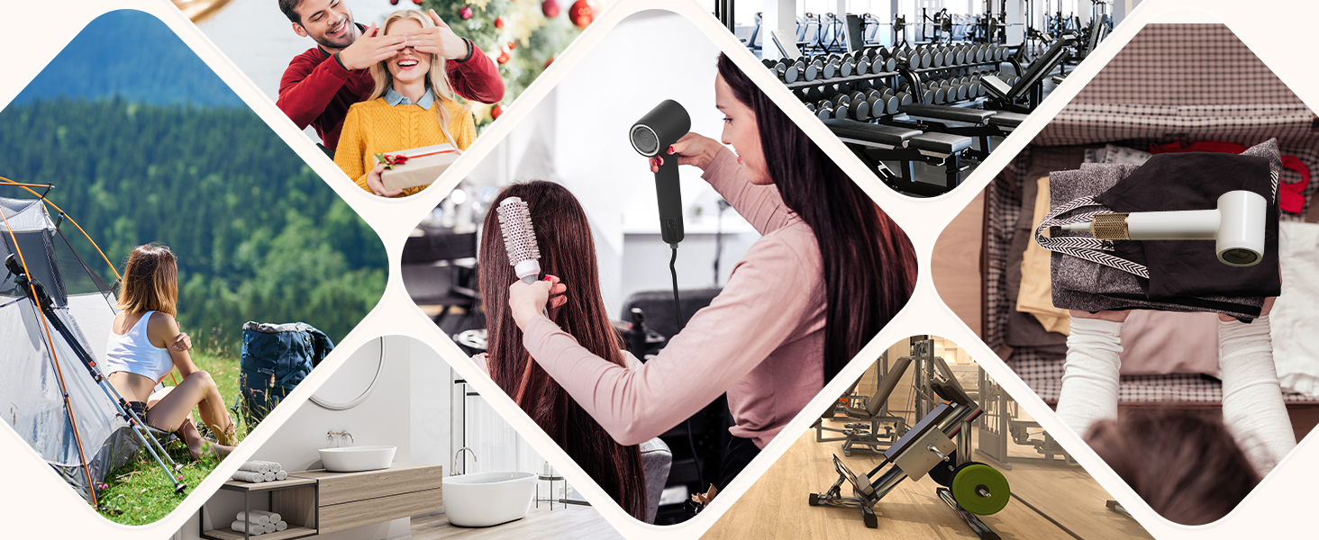 Фен з дифузором, потужний фен з мотором 160 000 об/хв, іонізатор, 500 млн негативних іонів, для подорожей та дому (сірий), сірий дифузор