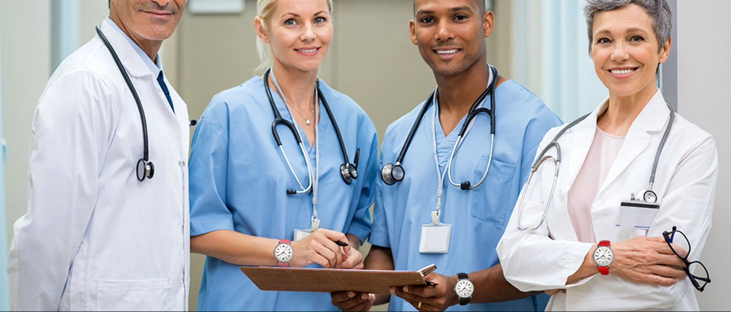 Водонепроникні годинники для медсестер та медичних працівників GOLDEN HOUR, рожеве золото, шампань, силіконовий ремінець, 24 години, секунди