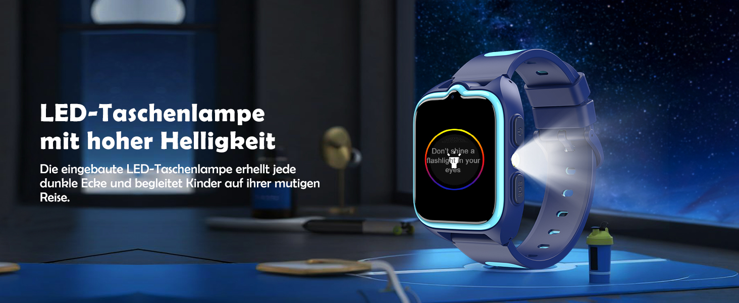 Дитячий розумний годинник з SIM-карткою, GPS-трекер, SOS, 4G, ліхтарик, IP67, для дівчаток та хлопчиків, блакитний