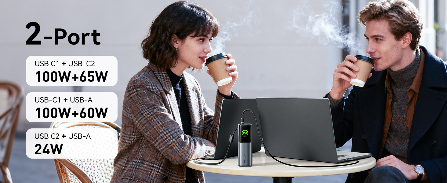 Power Bank VENTION 20000mAh 165W з дисплеєм та Emoji, інтегрований кабель USB-C, 2×100W USB-C + USB-A. Сумісний з MacBook Pro, iPad, Dell/HP, iPhone, Galaxy