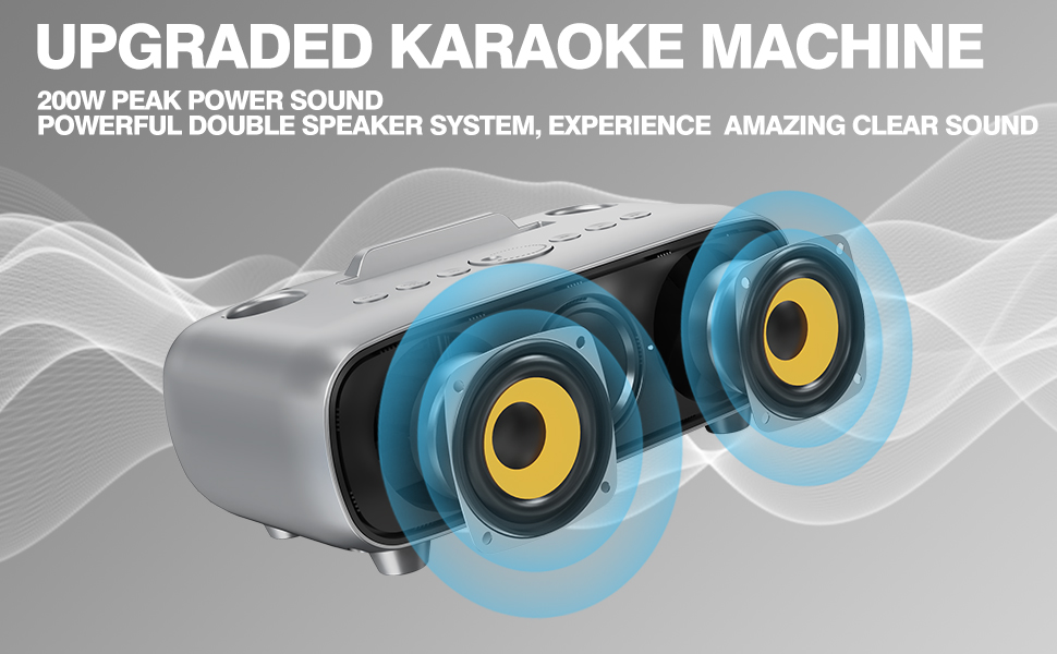 Караоке машина DLARA з Bluetooth, 2 UHF мікрофони та підтримка USB/TF карт, портативна для дорослих та дітей, PA-система, блакитна (сірий про)