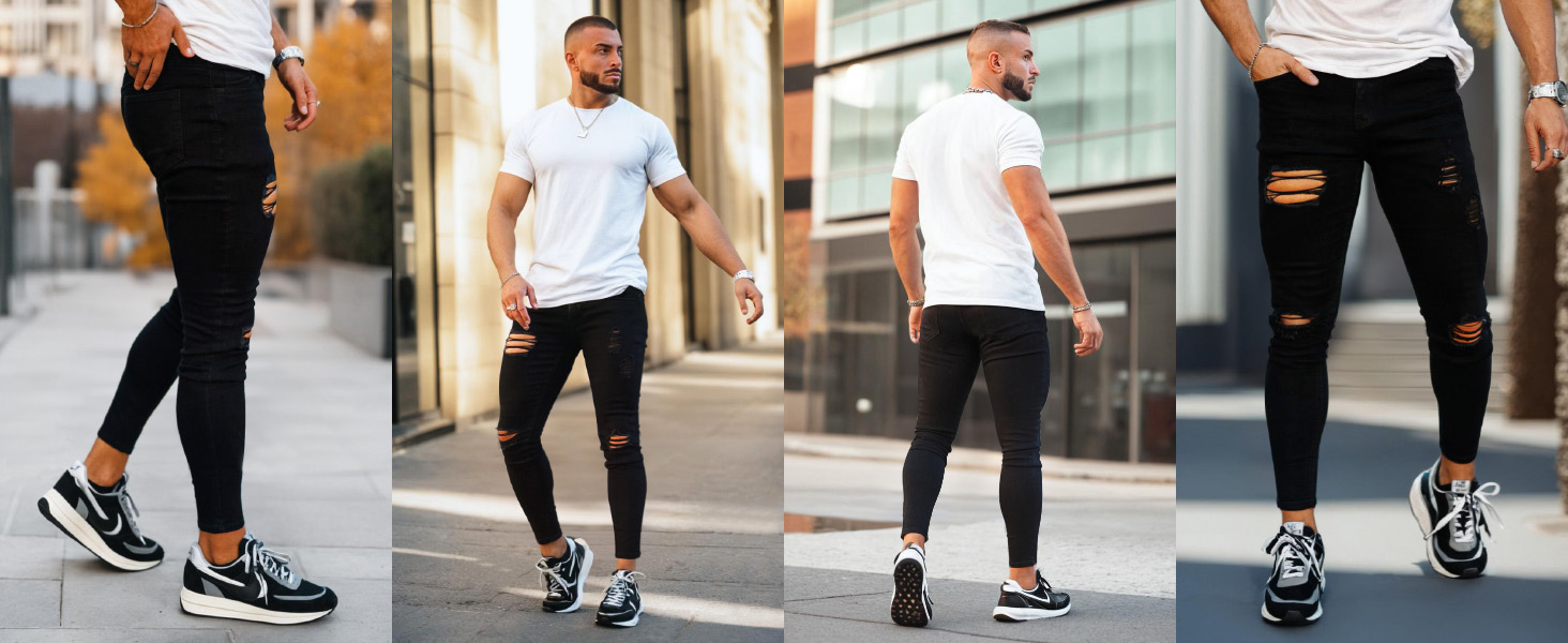 Чоловічі рвані джинси GINGTTO Skinny Stretch Denim Slim Fit, чорні, 32W/30L