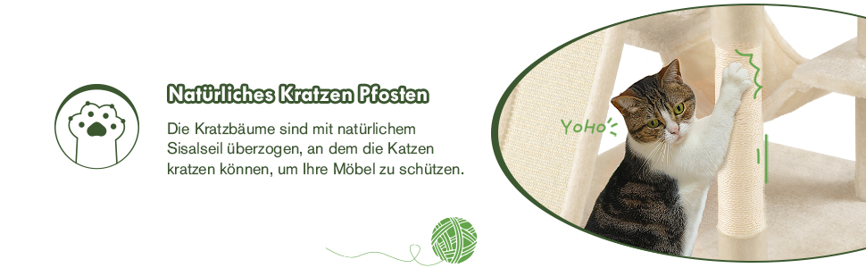 Кігтеточка MUTICOR 168 см з декількома рівнями, для великих котів, з м'якими лежаками, сизалевим покриттям, гамаком та кошиками, будиночком, широкою основою (Бежевий)