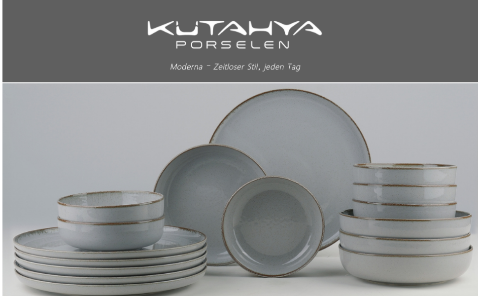 Сервіз посуду Kutahya Porselen 12-ти частинний на 4 особи – Сучасний порцеляновий сервіз Pearl Grey (18 частин)
