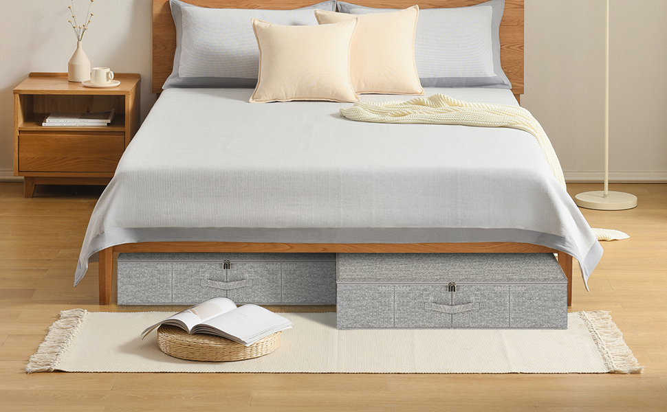 Коробки для зберігання під ліжко з кришкою, 2 шт., сірі, 76x38x17 см. Складані контейнери для одягу, ковдр та постільної білизни. Організація простору в шафі.