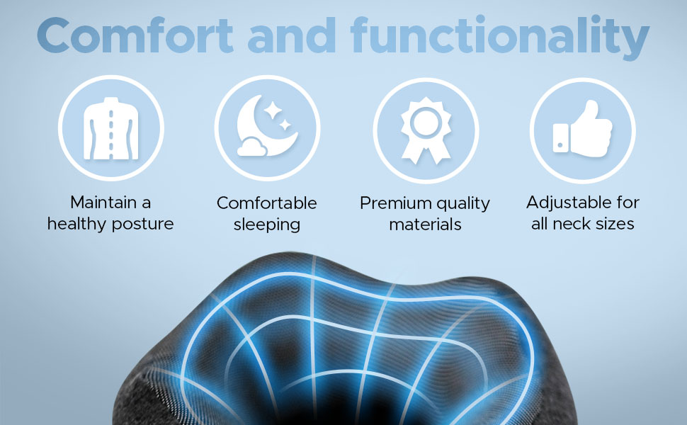 Подушка для шиї SnoozEasy™ для дорослих | Подушка для подорожей на літаку з memory foam | Регульована подушка з маскою для очей, навушниками, сумкою та карабіном | Бренд UK