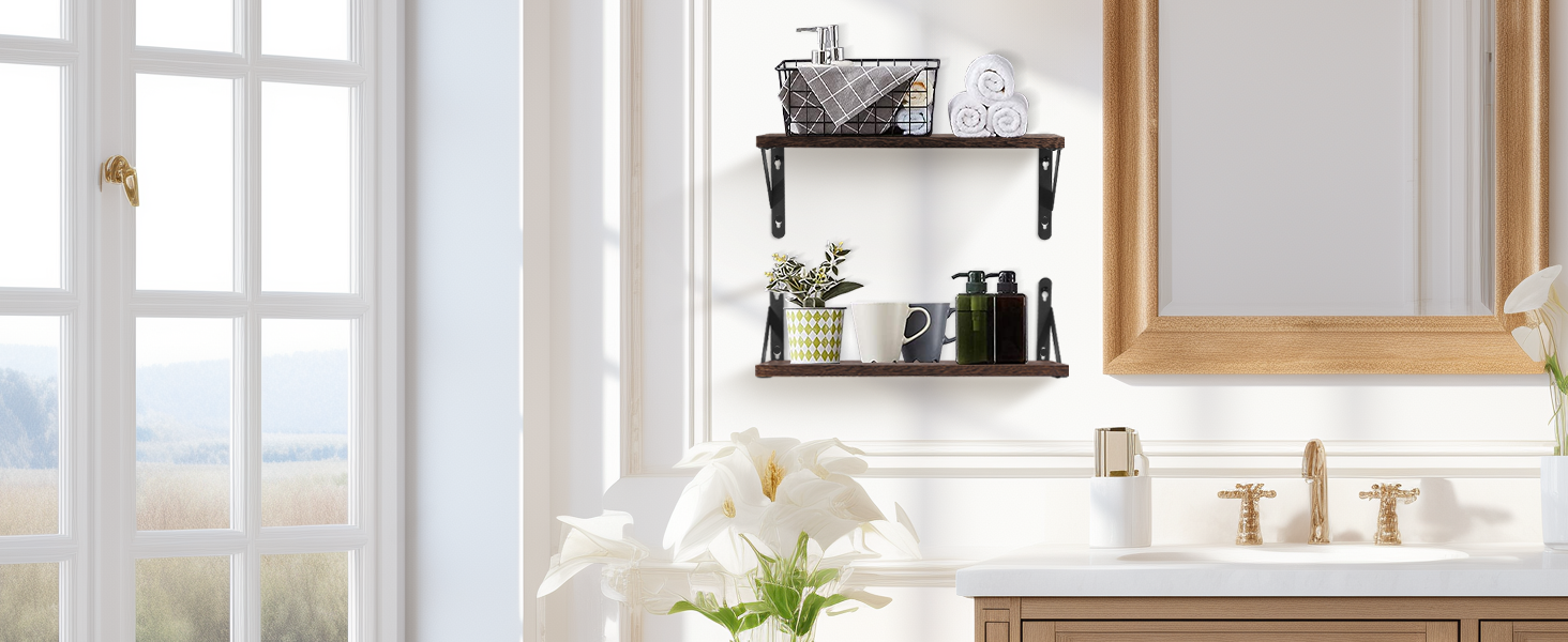 Настінна полиця з дерева, 2 шт. в наборі, рустикальний стиль, з кріпленням для рушників, світло-коричневий колір, для спальні, вітальні, ванної кімнати, кухні, офісу