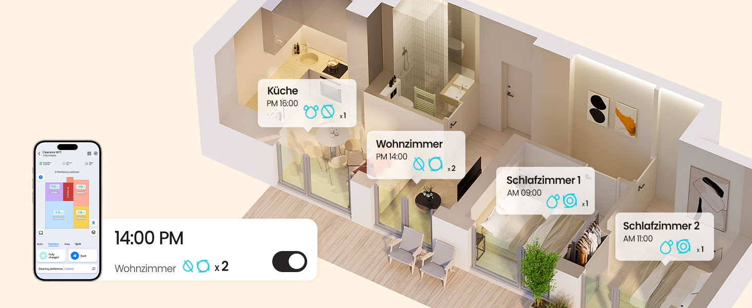 Робот-пилосос Vexilar з функцією миття підлоги, 8000Pa, LiDAR-навігація, 150 хв роботи, 15 зон заборони, керування через додаток, для тварин та килимів (W11)