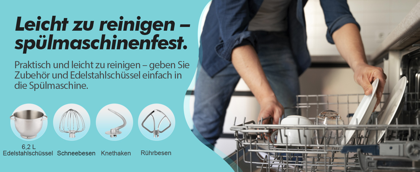 Кухонна машина Küchenmaschine 6.2 л, 1400 Вт, 6 швидкостей з набором насадок (міксер, гак для тіста, вінчик)