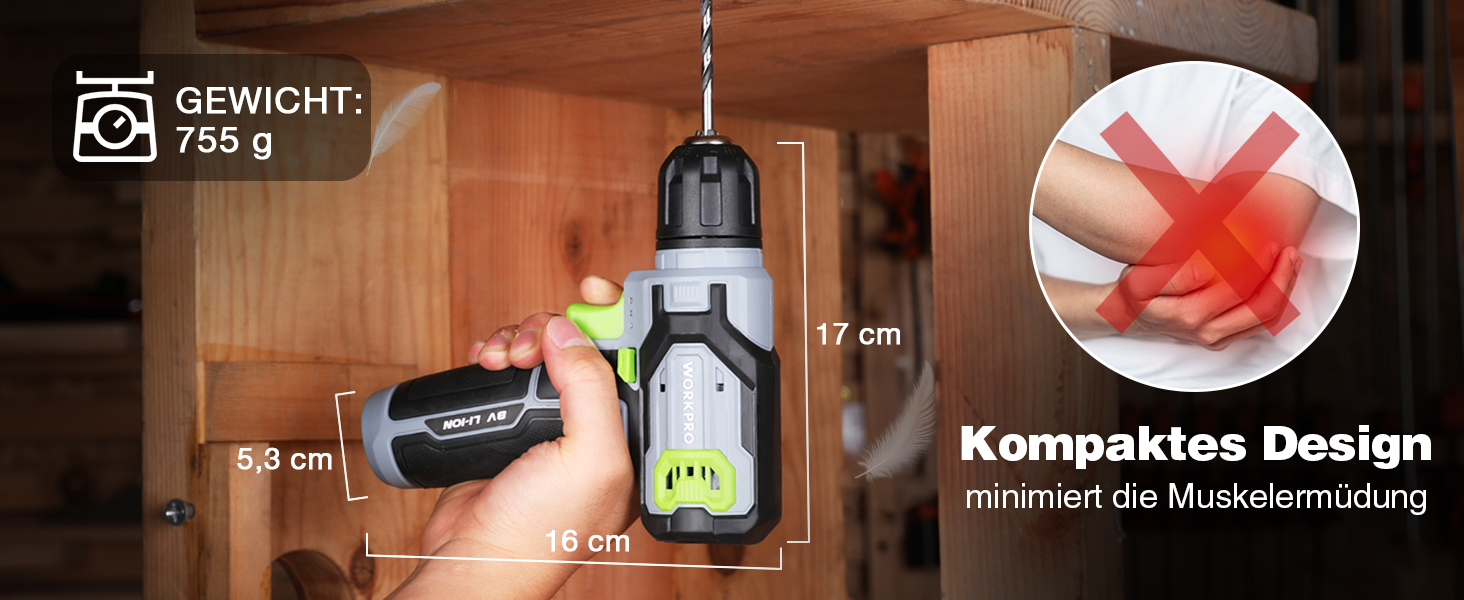 WORKPRO 8V Акумуляторний дриль-шуруповерт, комплект з кейсом, 2000 mAh, 10 мм патрон, 12 Н·м, LED, 21 шт. аксесуарів, для ремонту та DIY, сірий & зелений