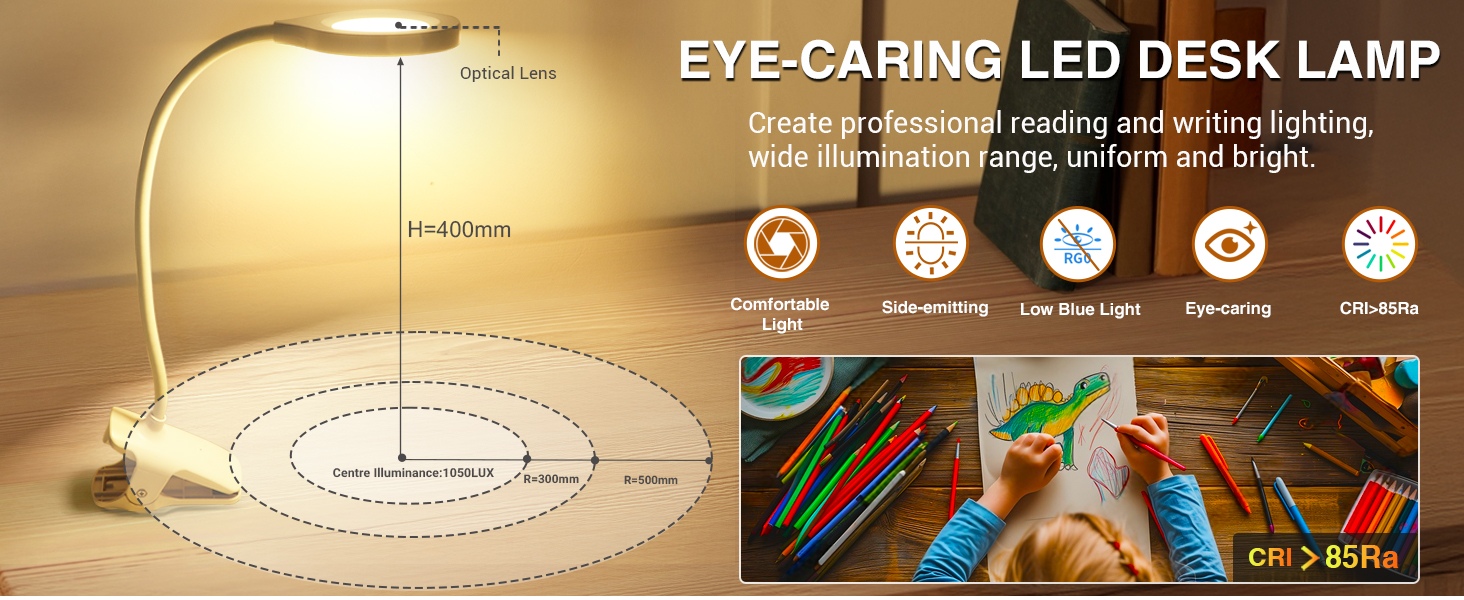 LED лампа для читання Akynite з акумулятором, 5 кольорів та 5 рівнів яскравості, кріпиться на ліжко, дитяча лампа для пеленального столика, біла