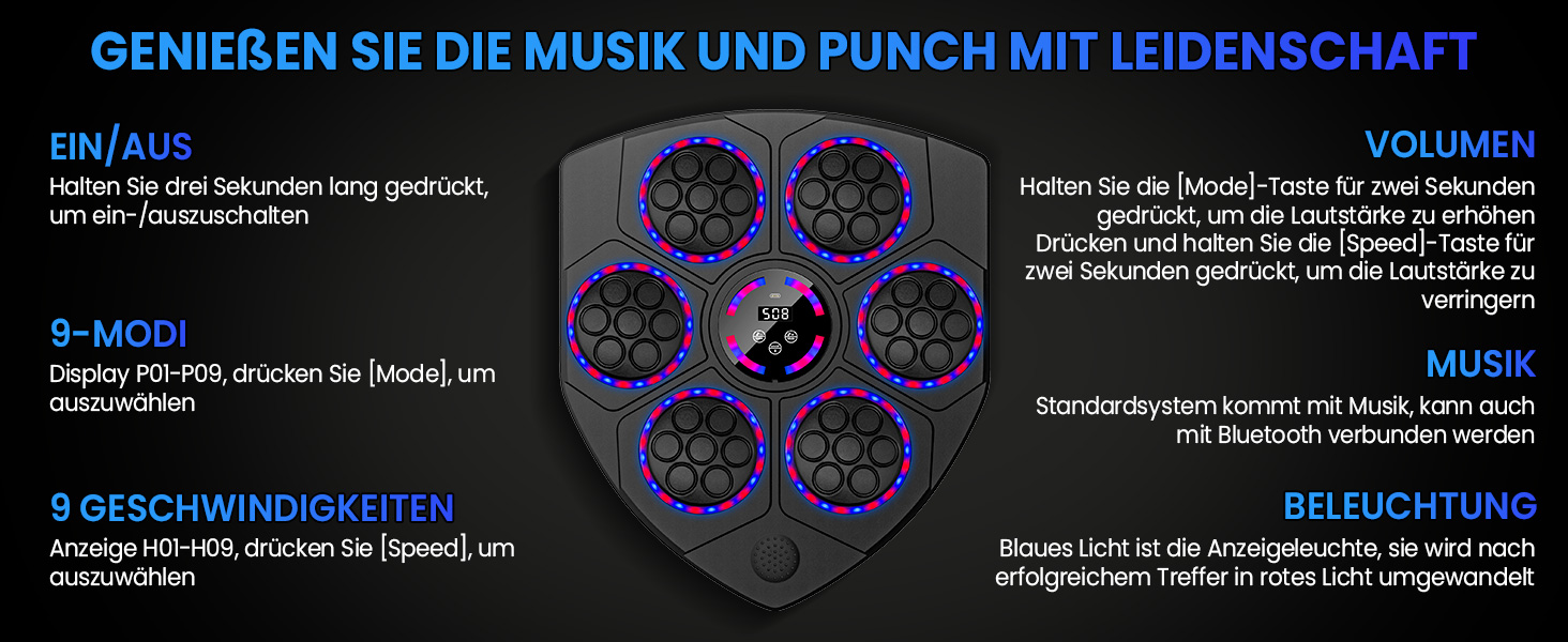 Wall-Mounted Boxing Target Machine with LED Lights & Bluetooth - Adult & Kids Fitness