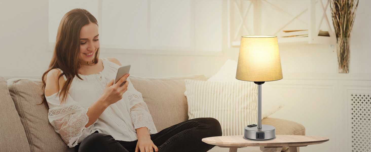 Настільна лампа Kakanuo з торшером, 2 шт. з USB-портами та диммуванням, для спальні, вітальні, дитячої кімнати, офісу (сірий)