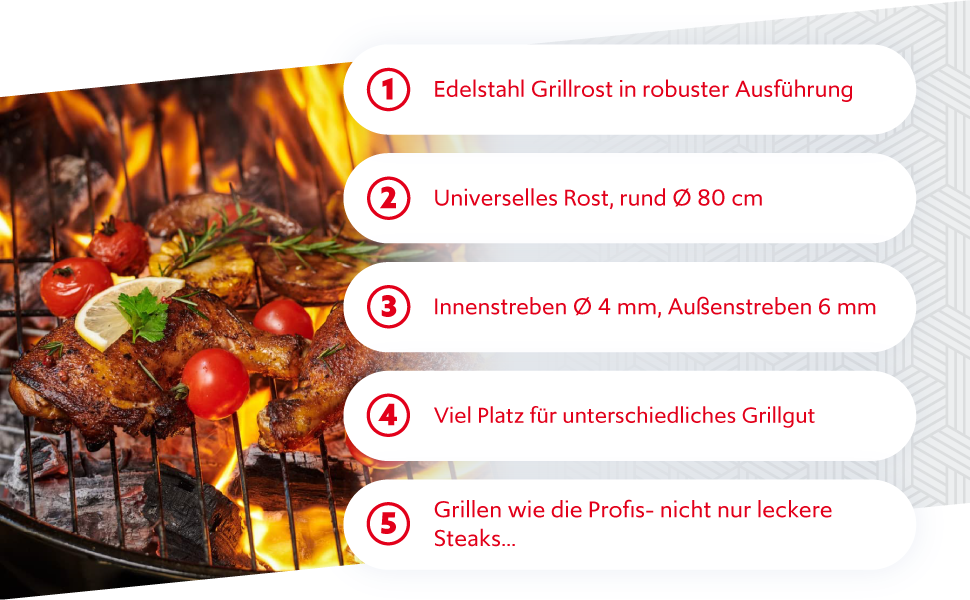 Нержавіюча решітка для гриля кругла 55 см, нержавіюча сталь, підходить для вугільного, газового та швабрильного гриля (діаметр 80 см)