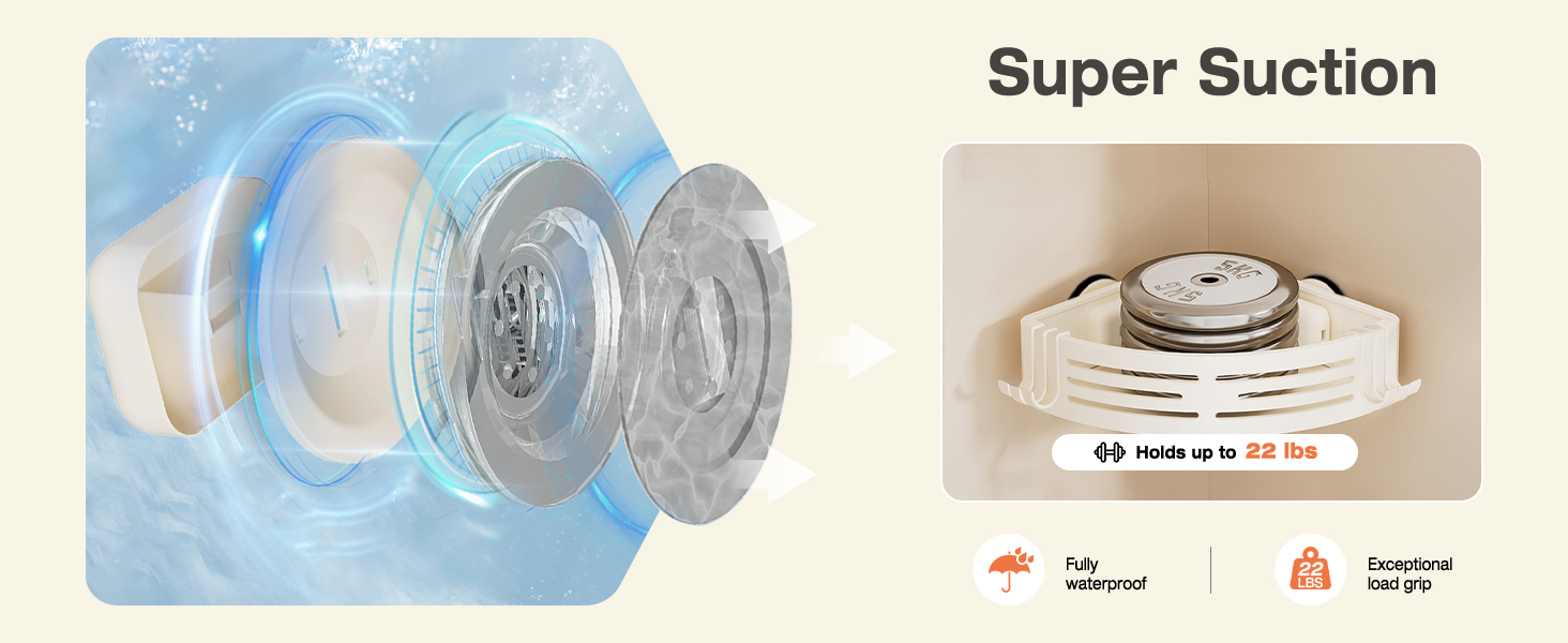 Полка для душу Lekesky без свердління, кутова, з міцними присосками, алюміній, нержавіюча сталь, знімна, для ванної кімнати, кухні, орендованого житла (2 шт., кремовий)