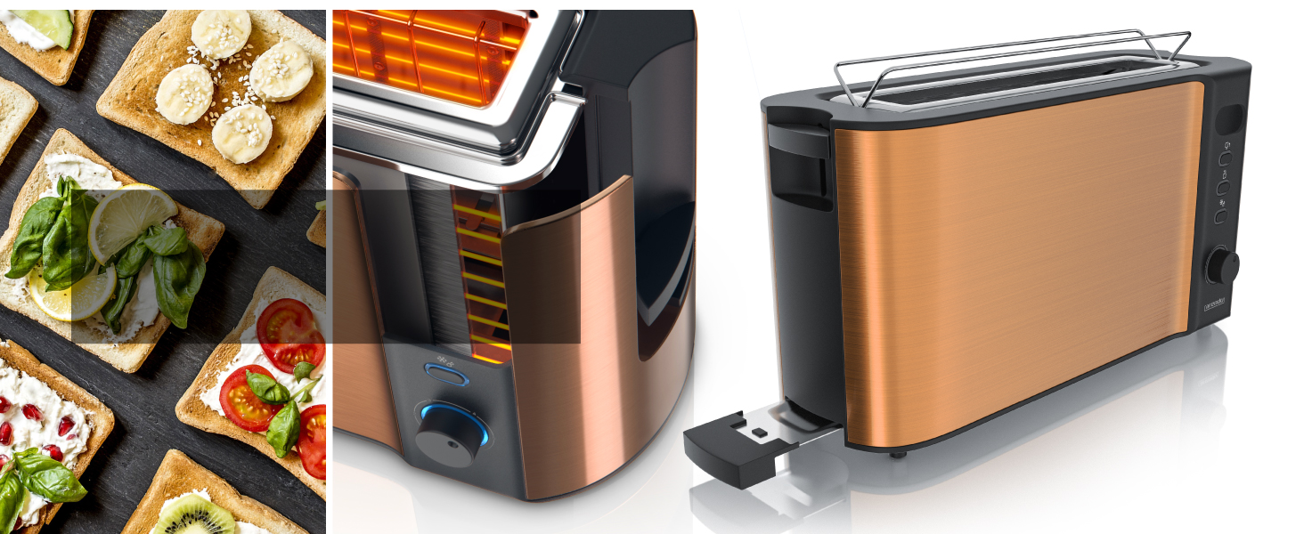 Набір чайник та тостер Arendo Edelstahl Kupfer, 1.7л, 2200W, з підігрівом, 2 Scheiben, 1000W, з підставкою для булок