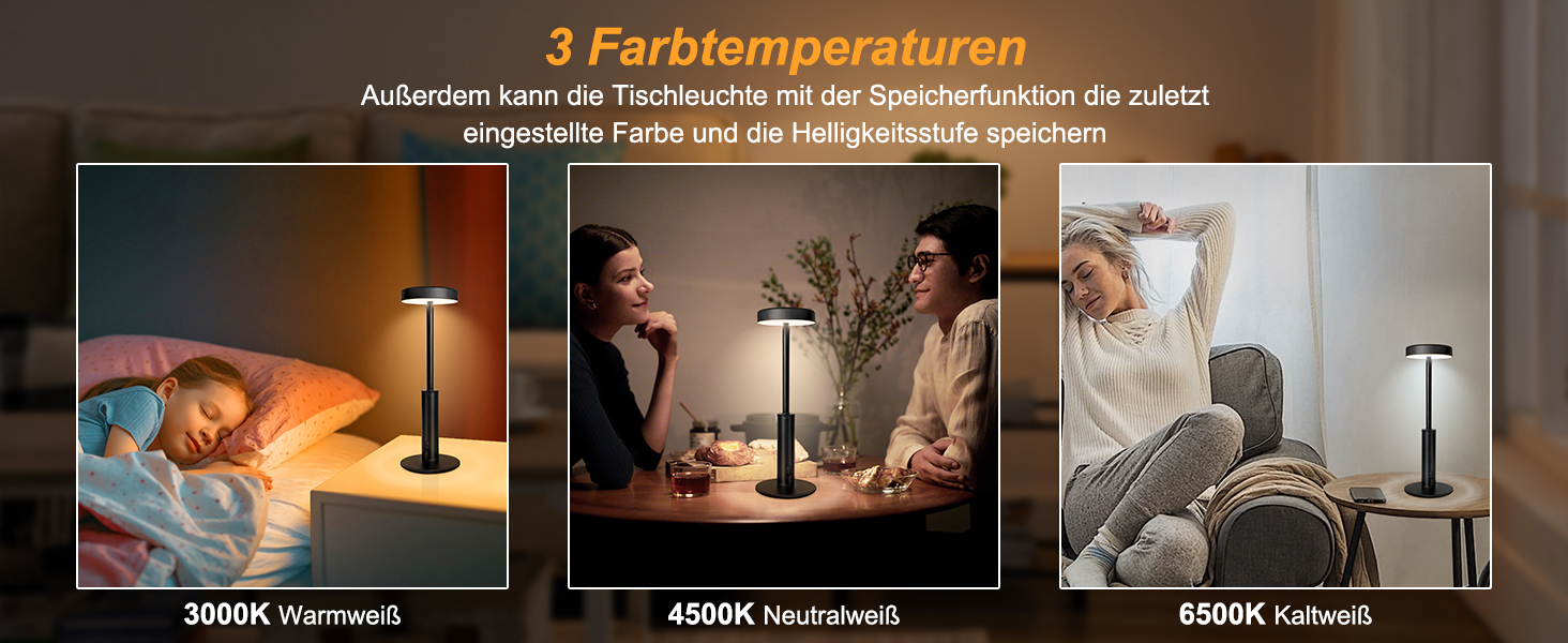 LED-лампа настільна бездротова, акумуляторна, 3 кольори, RGB, регульована яскравість, сенсорне керування, чорна. Підходить для вітальні, спальні, ресторану, вечірки, кав'ярні.