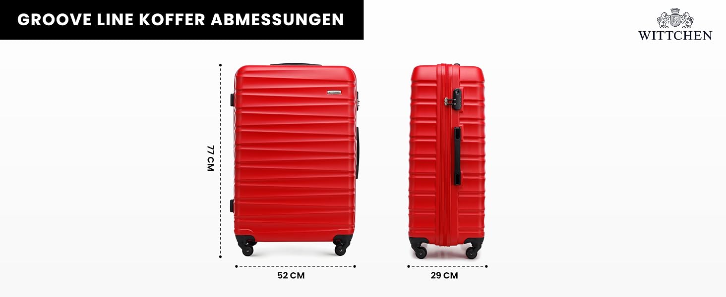 Валіза на колесах WITTCHEN Groove Line L (червона) з ABS-пластику, велика, для авіаперельотів (Lufthansa/Eurowings/Ryanair), з кодовим замком та 4 спіннерами