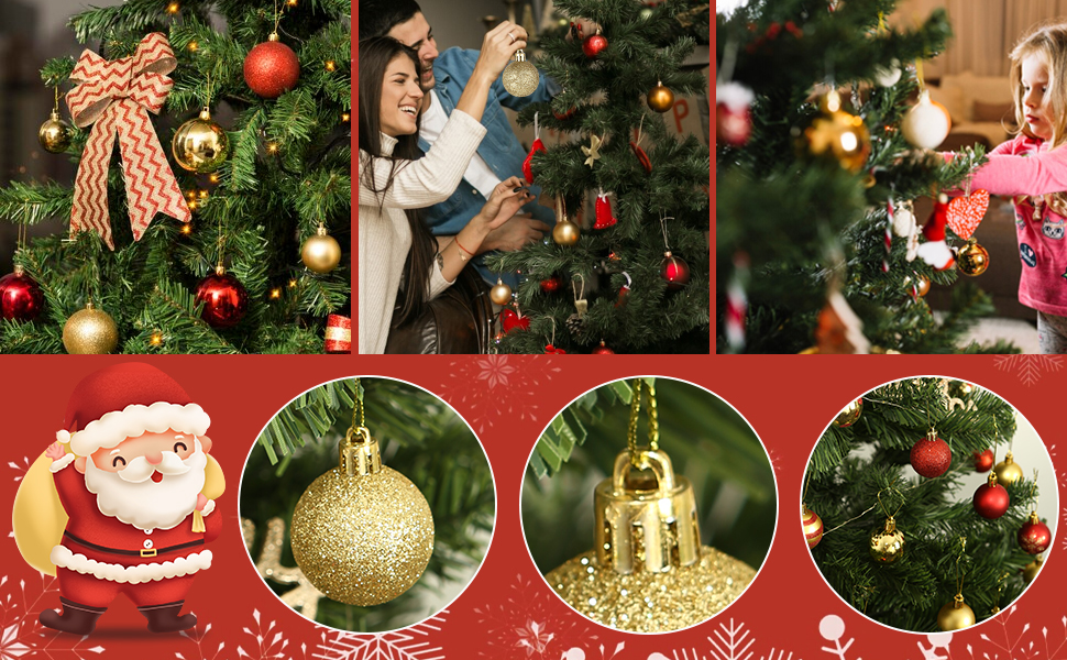 Набір ялинкових прикрас 50 шт. Червоні та золоті кулі для ялинки, міцний пластик, з гачками, для дому та саду