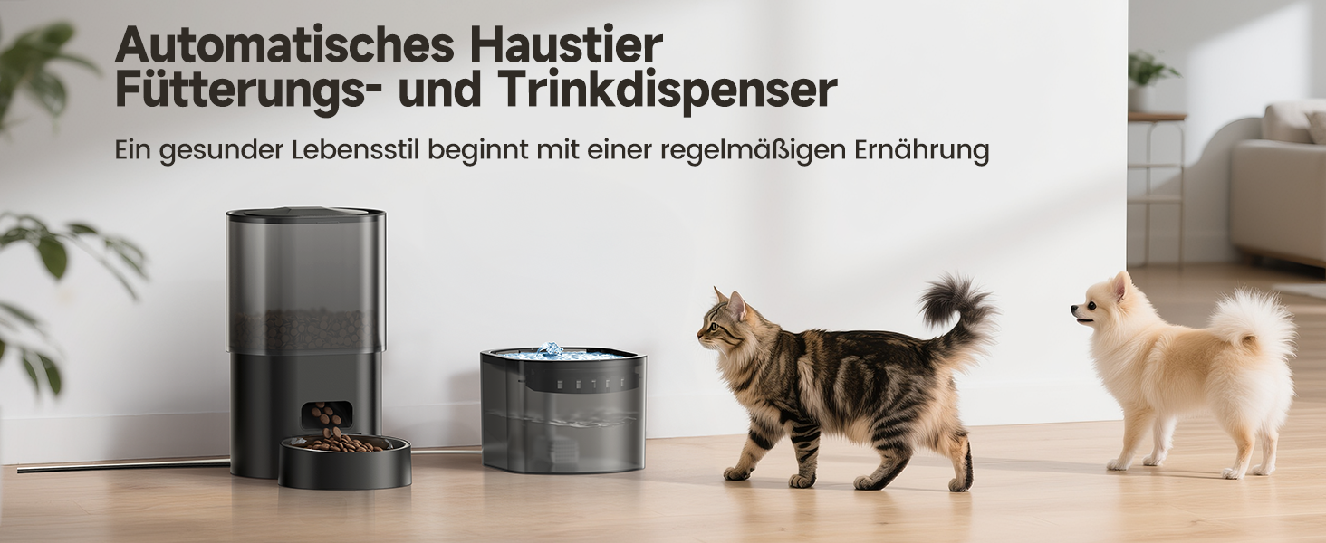 Автоматичний диспенсер для котячого корму 3L з фонтанчиком, керування через додаток, 10 прийомів на день, антизасорна конструкція, для котів та цуценят
