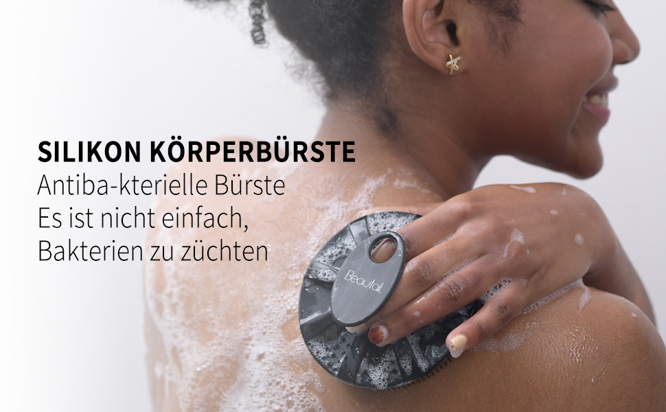 Силіконова щітка для тіла BEAUTAIL, м'яка пілінг-щітка для тіла, для жінок та чоловіків, чутлива шкіра, чорна