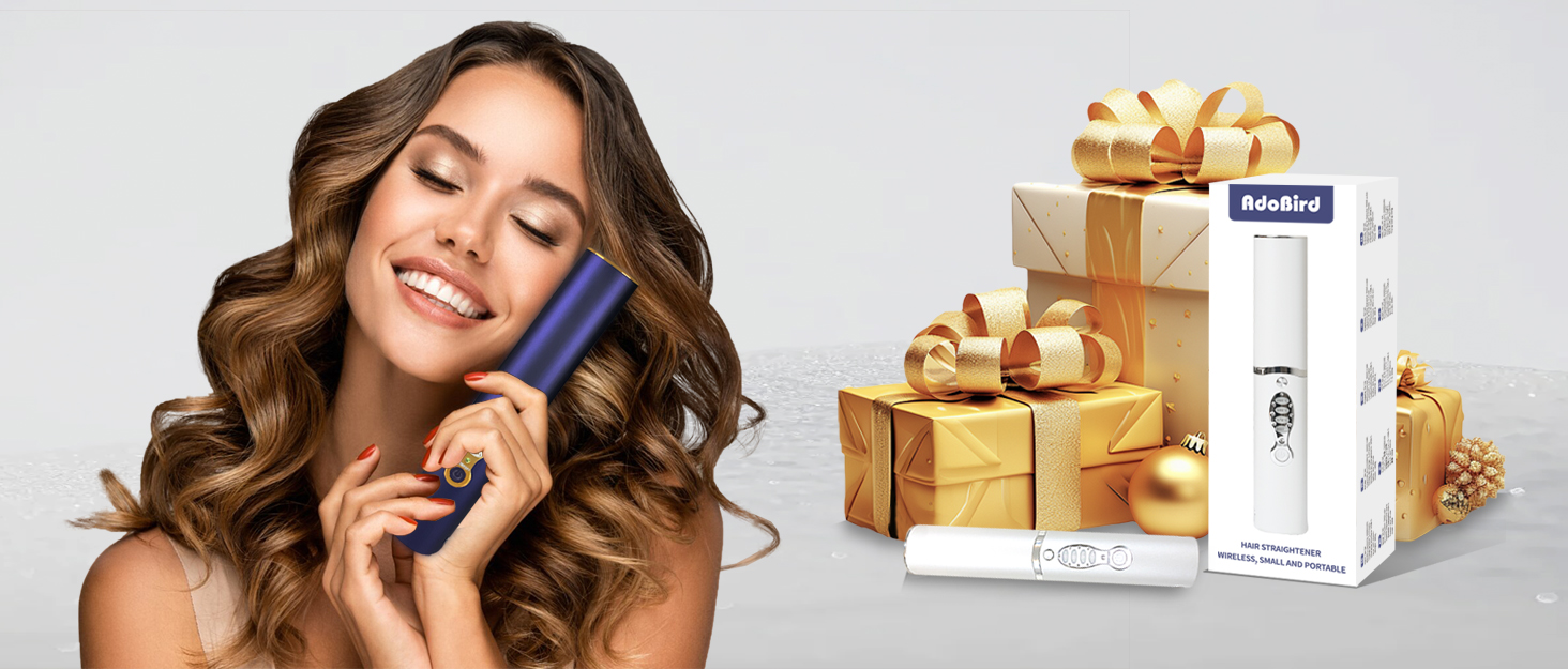 Бездротовий випрямляч для волосся з акумулятором 5000mAh, титанове покриття, 2 в 1 (випрямляч та локони), міні, для подорожей, 3 температурні режими, швидкий нагрів, для всіх типів волосся (білий)