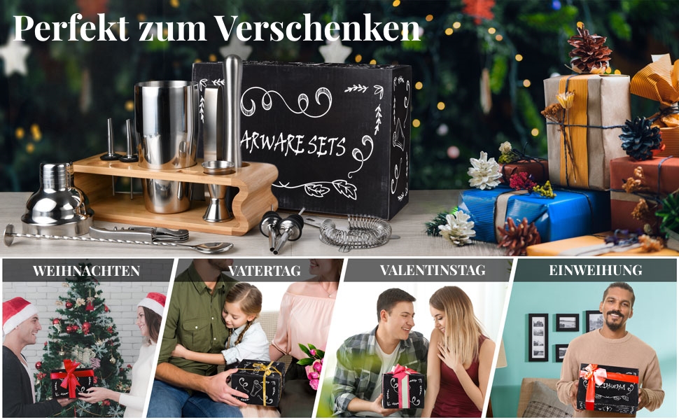 Набір шейкер для коктейлів Esmula 750 мл, 12 предметів, з рецептами, нержавіюча сталь