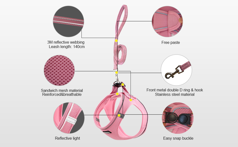 Нашийник для собак з повідком Anti-Pull, світловідбиваючий, для маленьких собак, кошенят, тварин (Червоний, S)
