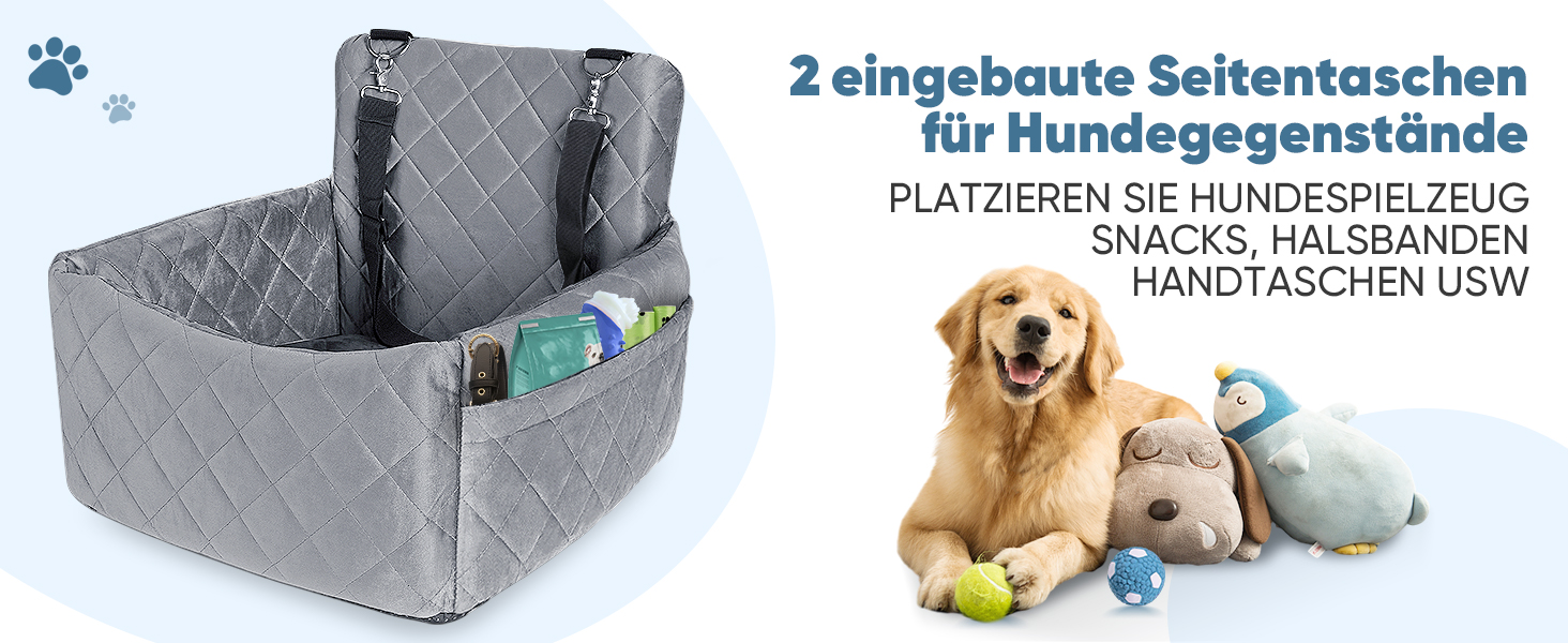 Автомобільний лежак для собак (45x40x34 см) з підсумком та ременем безпеки