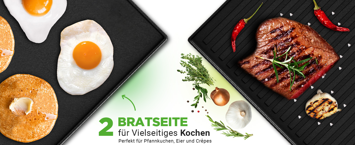Гриль-плита NutriChef з чавуну 46×25,5 см, двостороння, антипригарна для електро, газових, керамічних плит та BBQ, чорна