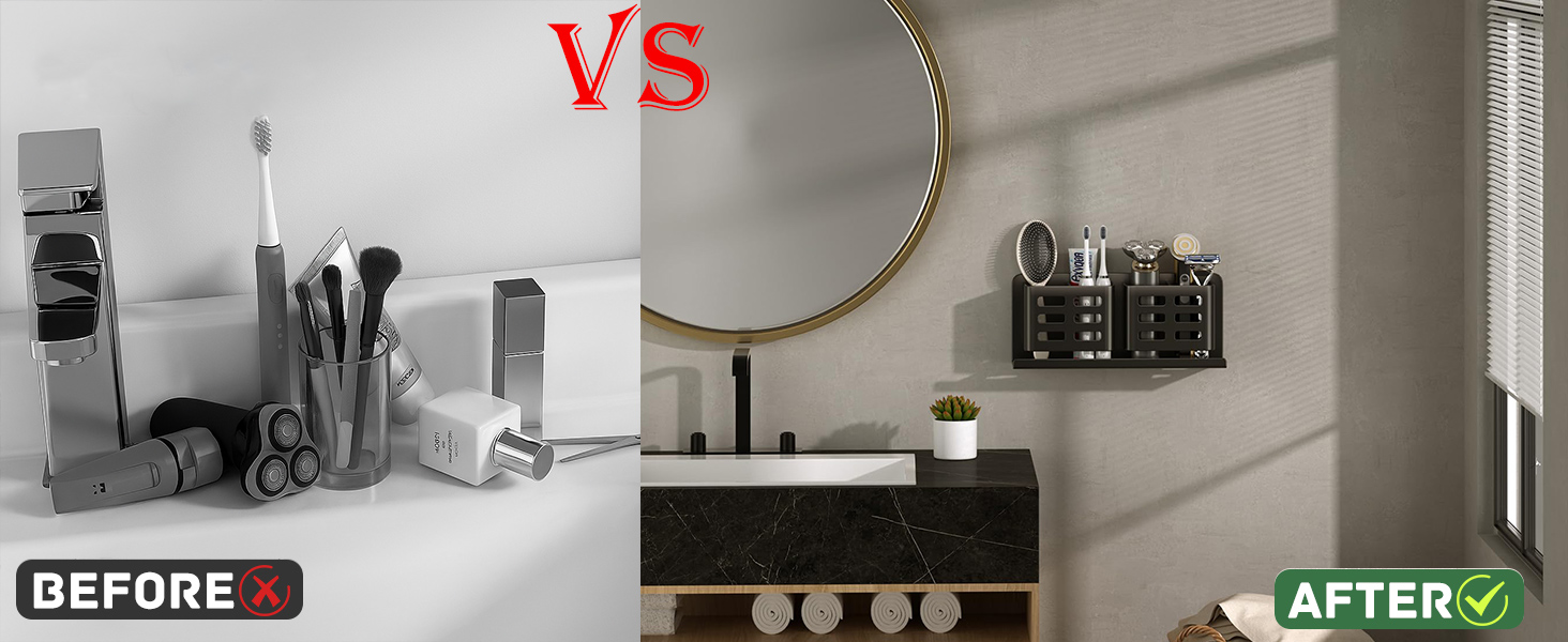 Тримач для зубних щіток на стіну без свердління, алюміній, чорний колір, самоклеюча кріплення для зубних щіток, пасти, бритви та гребеня