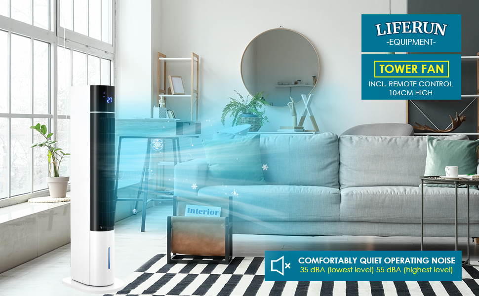 Турбовентилятор 104 см з дистанційним керуванням та водяним охолодженням, 4 в 1: охолодження, зволоження, очищення повітря. Обертання 50°, таймер 12 годин, тихий, для спальні, вітальні, білий