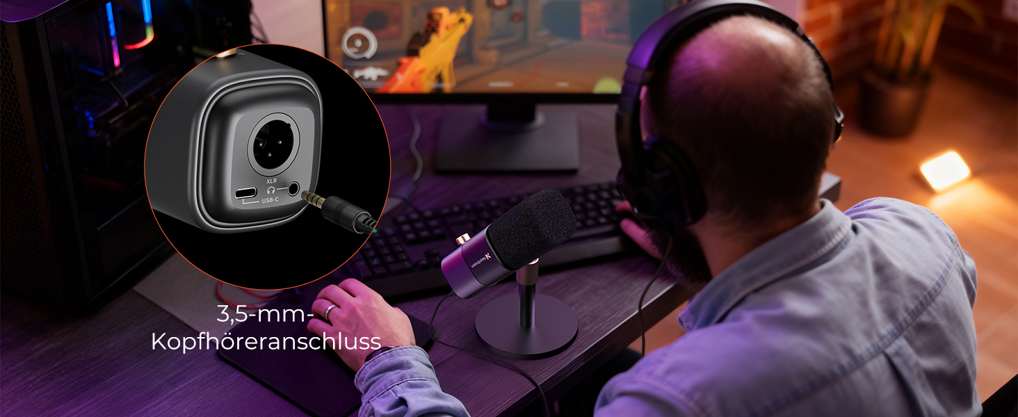 Динамічний мікрофон NearStream USB/XLR для ПК, геймінгу та стрімінгу з регулюванням гучності, кнопкою Mute, ізоляцією голосу, сумісний з MAC, PS4, PS5, мікшером (AM10X/AM15X)