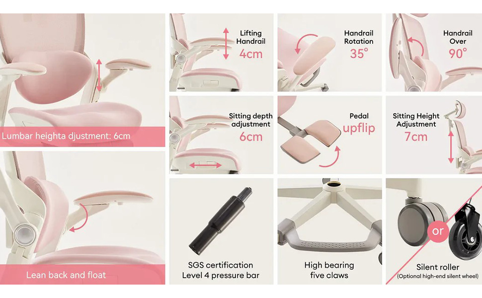 Ергономічне крісло для жінок MUSSO E80 Muse FemmePosture™ - регулювання на 135°, 3D-підтримка попереку, 17см 4D-підголівник, висувна підніжка, регулювання глибини/висоти сидіння, регульовані підлокітники (Бежевий)