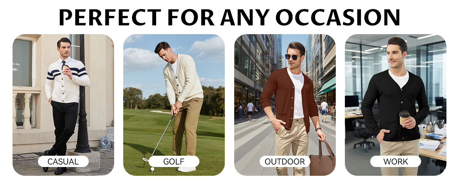 Чоловічий светр з V-подібним вирізом KUYIGO, в'язаний, з ґудзиками, з кишенями, легкий, м'який, apricot (3XL, XL)