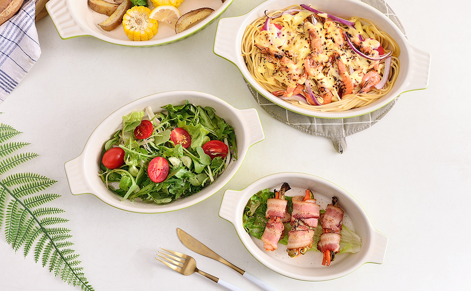 MALACASA Набір форм для запікання Bake.Bake (4 шт.) з жароміцної кераміки, зелений | 34,5+27,5+30,3+23 см