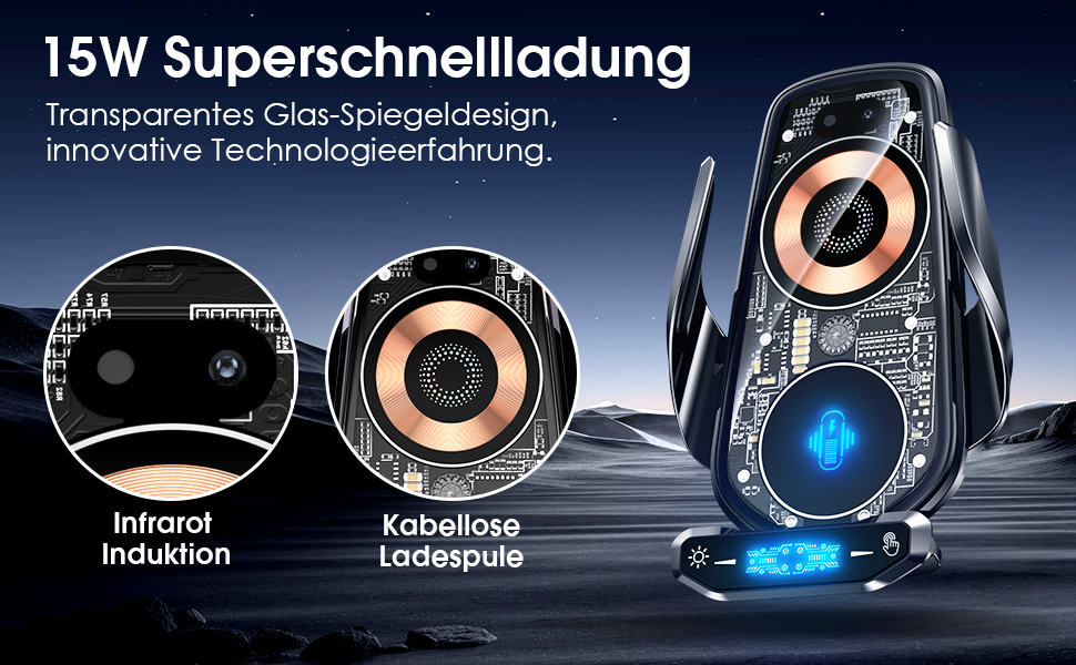 Бездротовий автомобільний зарядний пристрій AmazeFan 15W Qi з тримачем для телефону, чорний