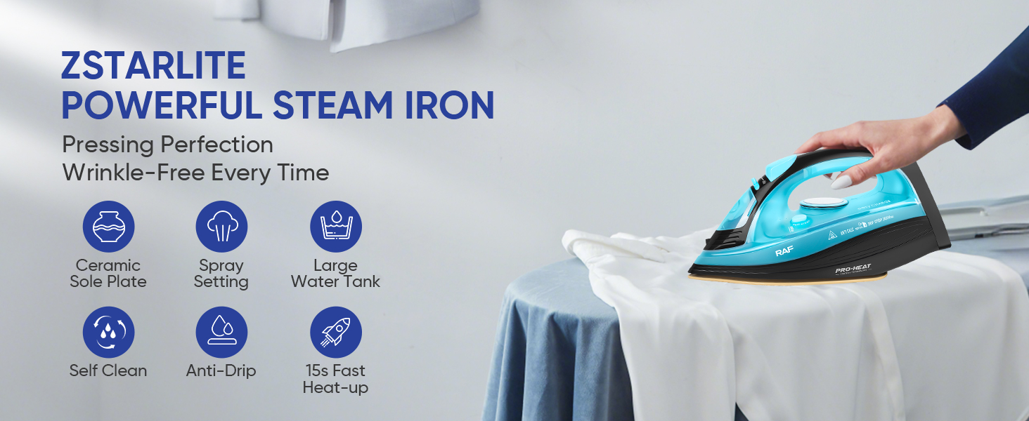 Пароочисник ZStarlite Powersteam Ultra: бездротовий, 2400W, керамічна підошва, антикальк, безперервний пар, вертикальне прасування, самоочищення, 320мл, блакитний