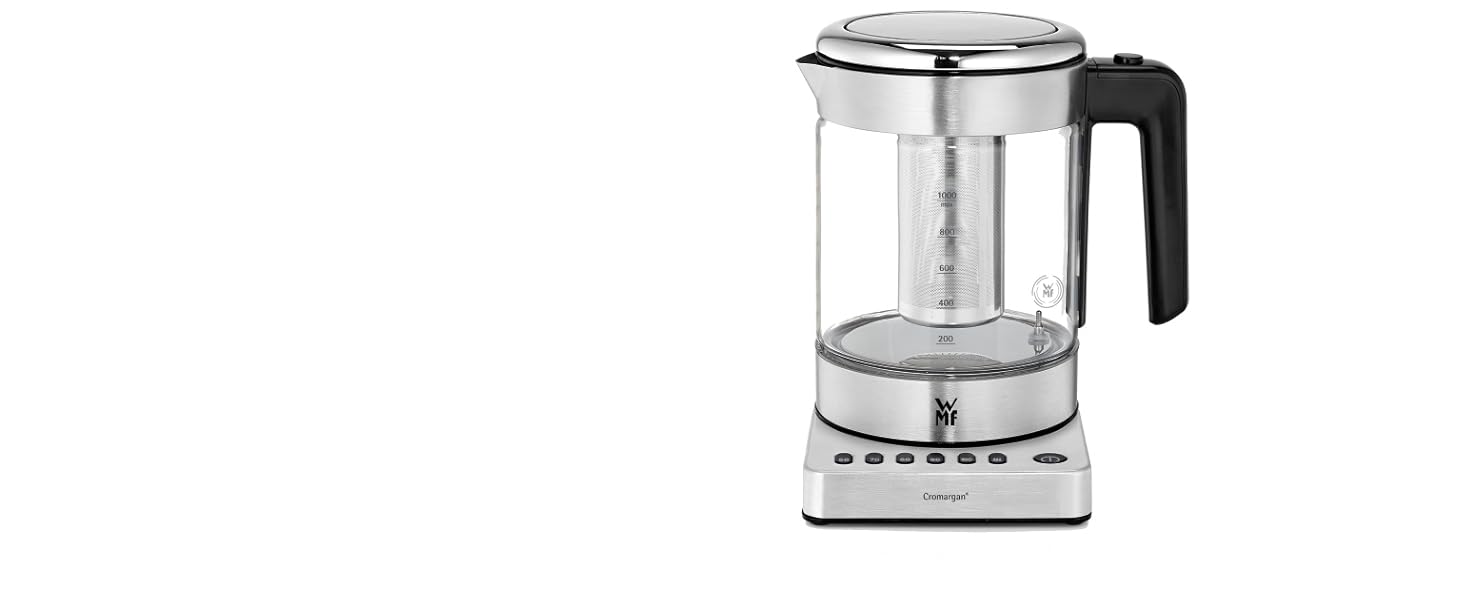 WMF 2-in-1 Variable Temperature Kettle - 1.0L, 1900W Glass Teakettle with Tea Bag Holder & Infuser - Single Serve