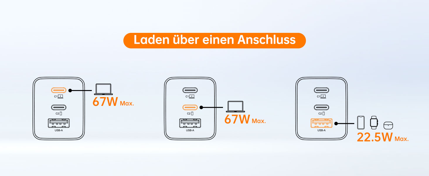Зарядний пристрій USB-C 67W NOVOO GaN III з 3 портами, швидка зарядка для MacBook, iPad, Pixel, Samsung, iPhone, Steam Deck - Чорний