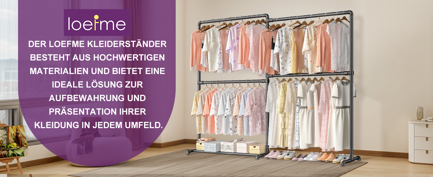 Міцна вішалка для одягу LOEFME з обертовими бічними панелями, металева стійка для одягу з полицею для зберігання, чорного кольору, 150 кг вантажопідйомність