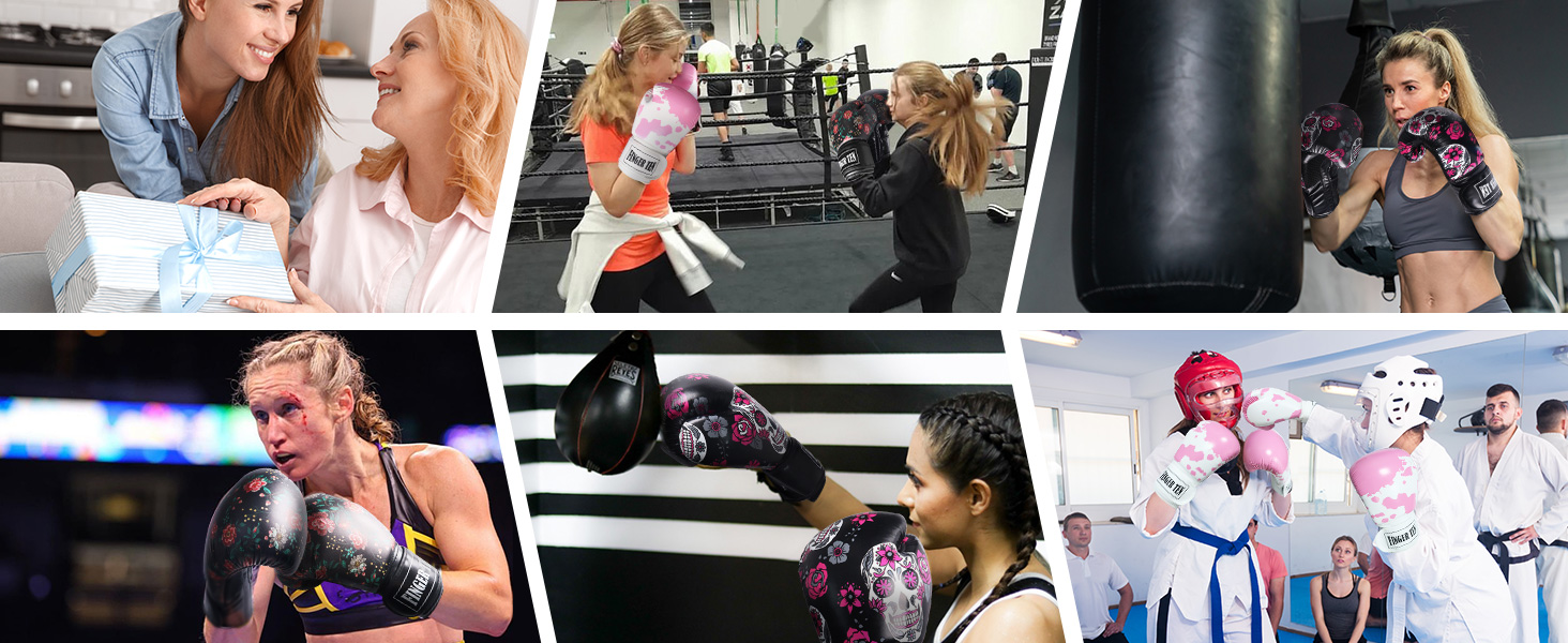 Боксерські рукавички для жінок, бокс, кікбоксинг, 8-16 oz, чорні. Ідеальні для тренувань, спарингу, MMA та роботи з мішком.