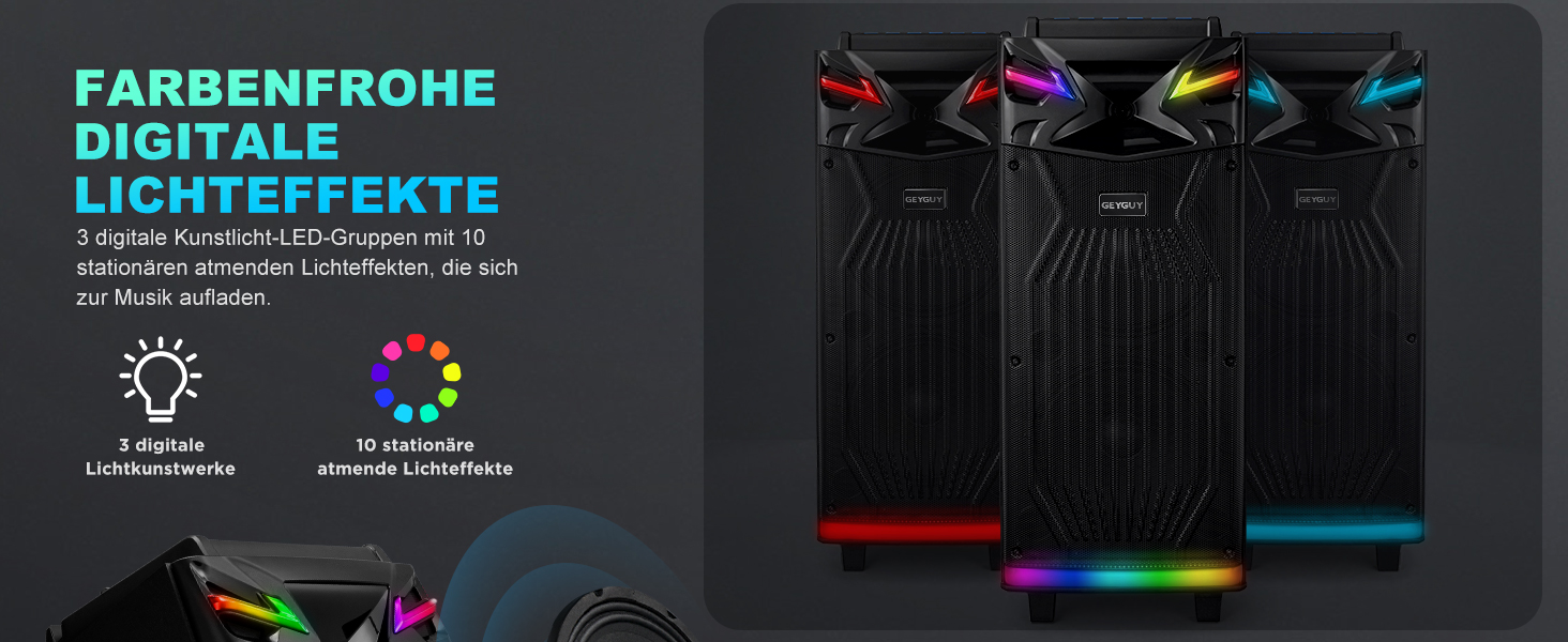 Bluetooth Караоке Машина DSP з 2 Мікрофонами та 2 × 10” Динаміками, Портативна PA-система для Дорослих та Дітей, USB-C Запис, Ефекти DJ, FM, Підтримка TV/Проектора GTSK210-1