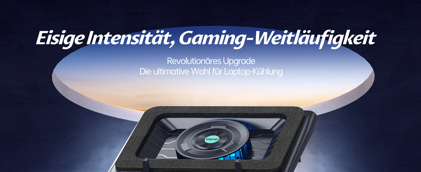 Охолоджуюча підставка для ноутбука Llano Gaming з регулюванням швидкості, 14 см, велика, турбо-вентилятор, гумова прокладка, швидке охолодження, 15-19 дюймів, USB-хаб, чорний
