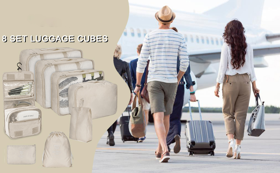 Органайзер для валізи - набір 8 штук: packing cubes для подорожей, система організації валізи, бежевий колір