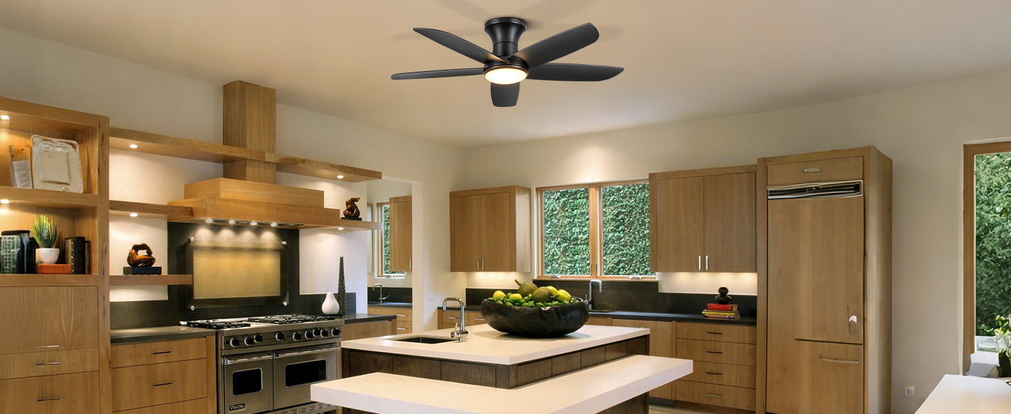 Стеляний вентилятор Ohniyou з підсвіткою та пультом дистанційного керування, 117 см, керування через додаток, регулювання яскравості, тихий DC-двигун, для спальні, тераси, кухні, чорний