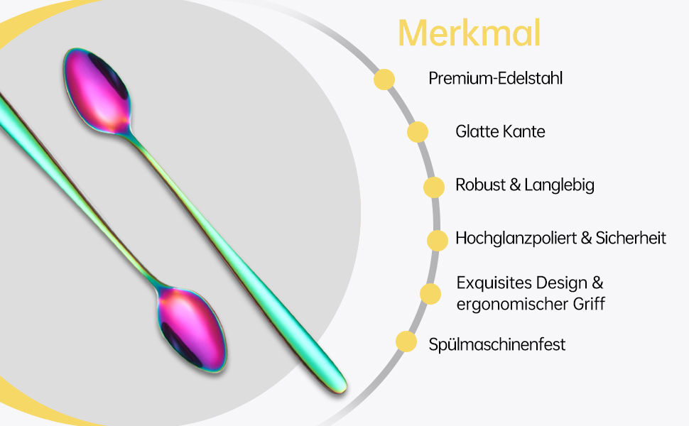 Набір ложок для лате макіато, 6 шт., 19.8 см, нержавіюча сталь. Ідеально для кави, коктейлів, десертів